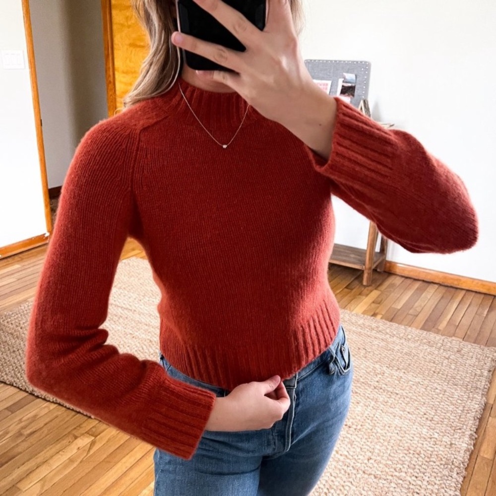 Vince 100% Cashmere Orange Mock Neck Knit Classic Relaxed Designer Sweater S
